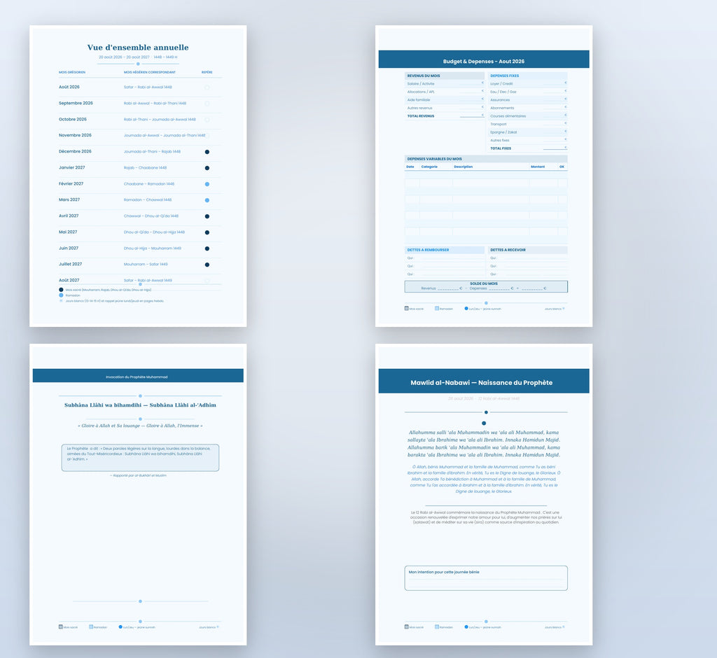 Agenda Musulman 2026-2027 — Bleu Clair