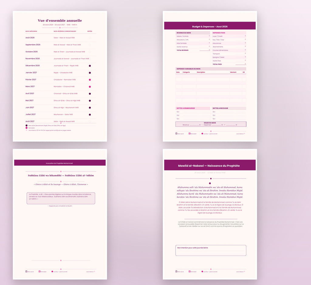 Agenda Musulman 2026-2027 — Rose Magenta