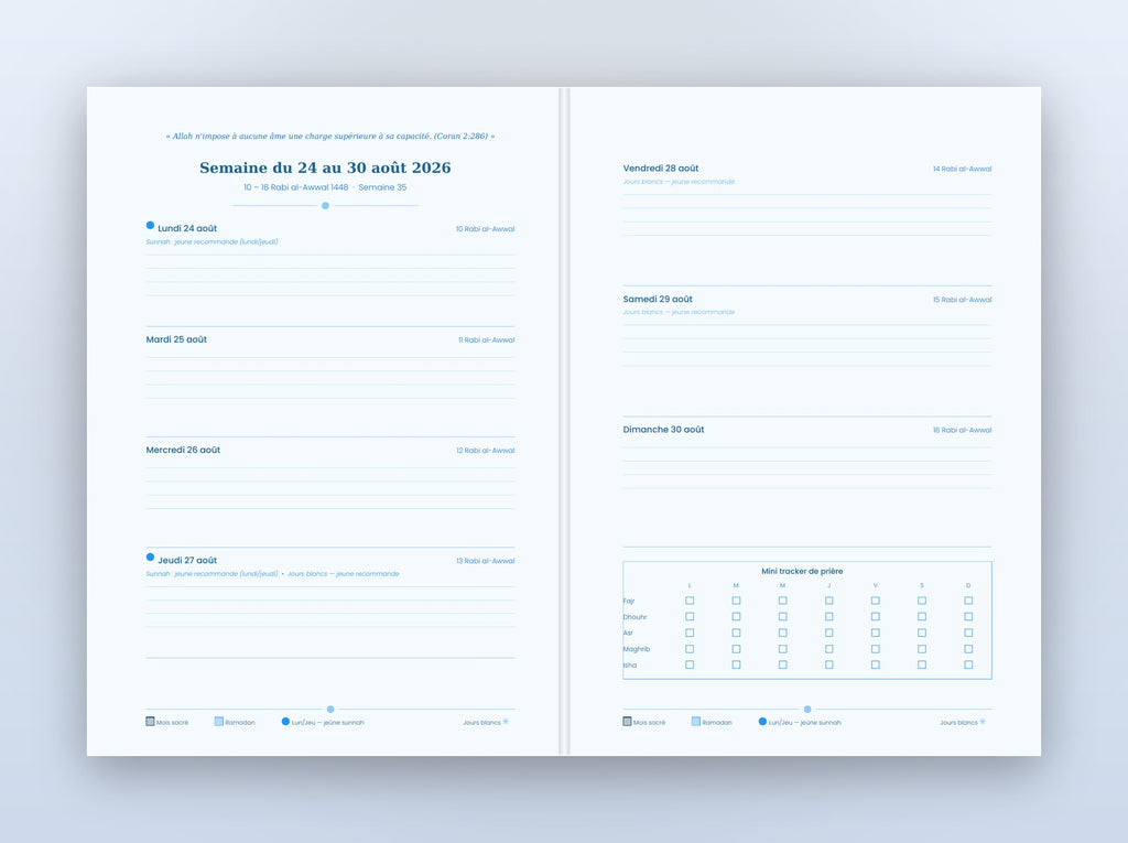 Agenda Musulman 2026-2027 — Bleu Clair