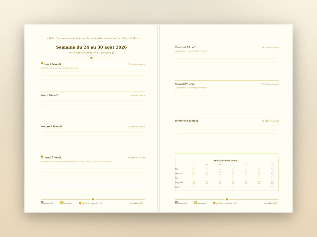 Agenda Musulman 2026-2027 — Jaune Moutarde
