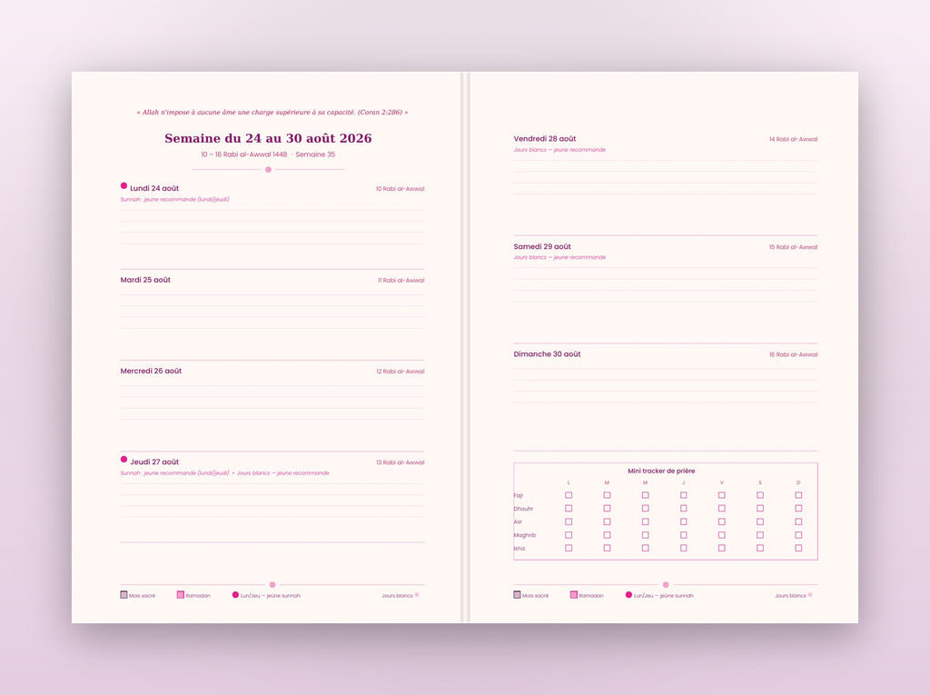 Agenda Musulman 2026-2027 — Rose Magenta