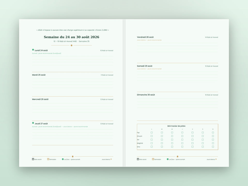 Agenda Musulman 2026-2027 — Vert Émeraude