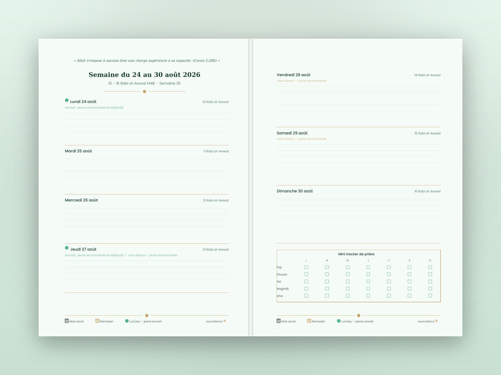 Agenda Musulman 2026-2027 — Vert Émeraude